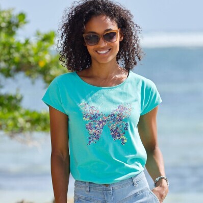 Tričko se středovým potiskem motýla