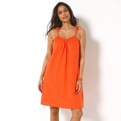 Mušelínové krátké šaty s ramínky na zavázání