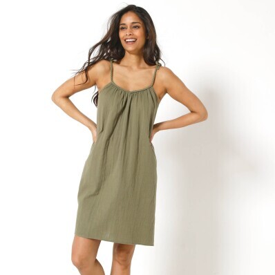 Muślinowa sukienka z wiązanymi ramiączkami