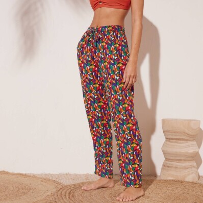 Rovné krepónové nohavice s potlačou