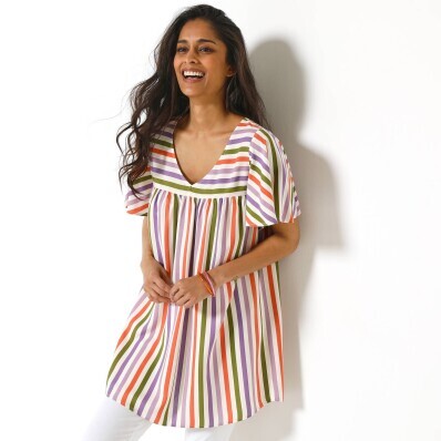 Смугаста туніка з V-подібним вирізом