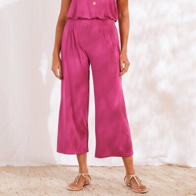 7/8 széles egyszínű nadrág elasztikus derékkal