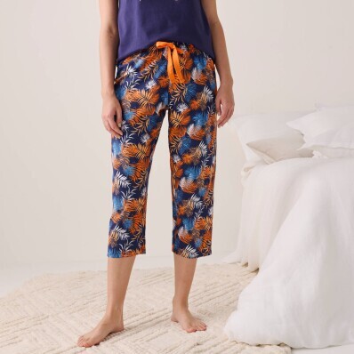 Pantaloni de pijama 3/4 cu talie elastică și imprimeu tropical