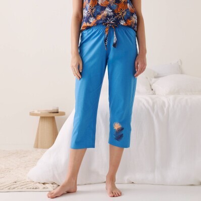 Spodnie piżamowe 3/4 z gumką w pasie i nadrukiem