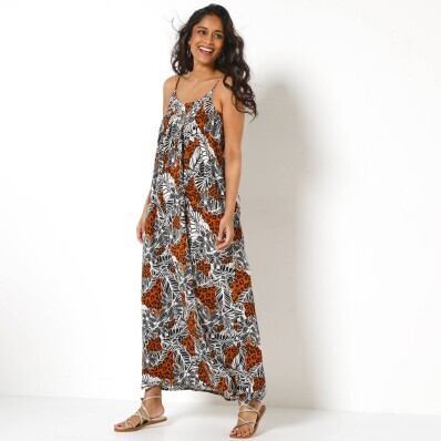 Długa, przewiewna sukienka z nadrukiem