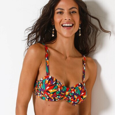 Biustonosz kąpielowy typu bandeau z nadrukiem Toboki, na fiszbinach