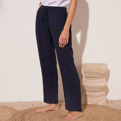 Pantaloni crepon drepți de culoare solidă