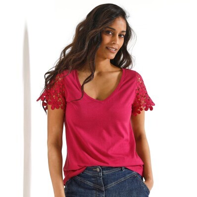 Koszulka z krótkim rękawem makramowa