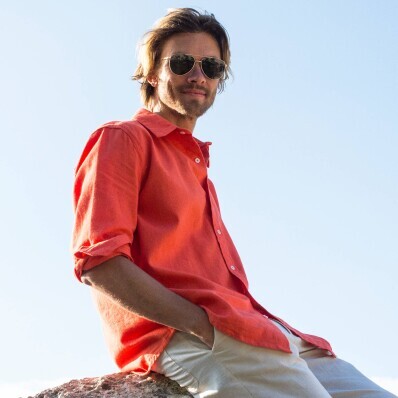 Сорочка з еластичного бавовняного льону з довгими рукавами