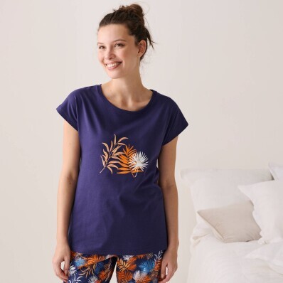 Bluzka piżamowa z krótkim rękawem i nadrukiem tropikalnym