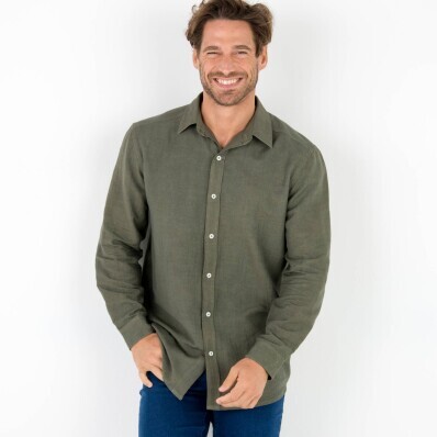 Košeľa zo zmesi bavlny a ľanu s dlhými rukávmi