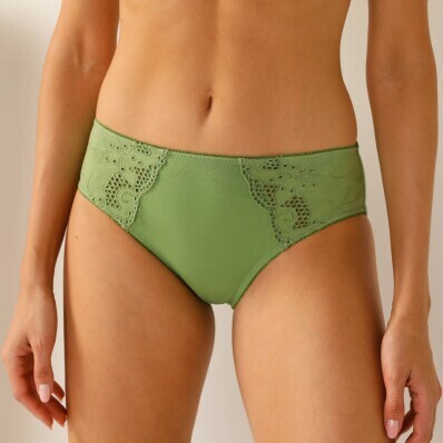 Komplet 2 jednolitych majtek midi Olbia marki Confidence Lingerie® z ażurowym haftem
