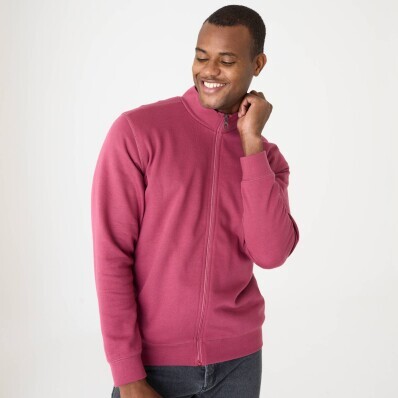 Hanorac cu fermoar din fleece periat, culoare uni