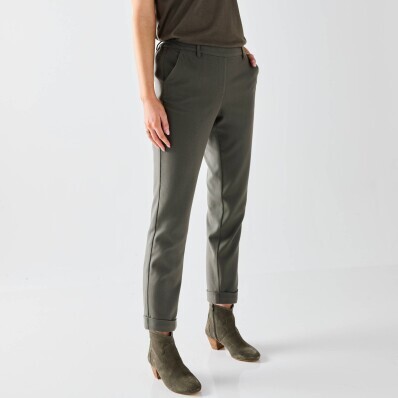 Pantaloni slim fit 7/8 de culoare uni