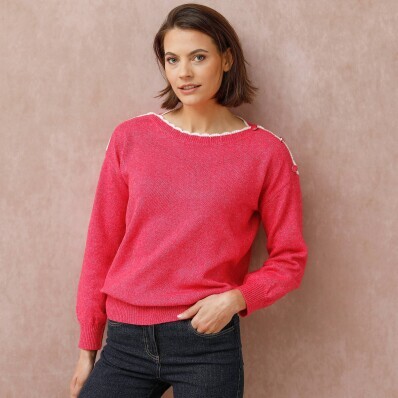 Sweter z dekoltem w łódkę z domieszką wełny