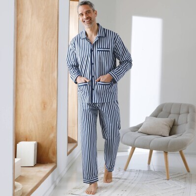 Pijamale din poplin de bumbac cu dungi