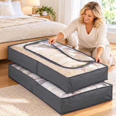 2 úložné boxy pod postel – praktický úložný prostor navíc