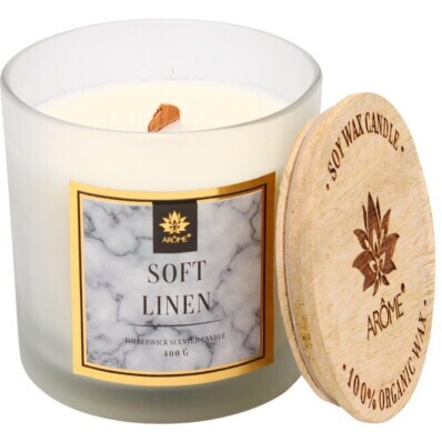 ARÔME Svíčka s dřevěným knotem a víčkem, Soft Linen, 400 g