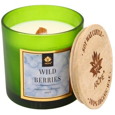 ARÔME Svíčka s dřevěným knotem a víčkem, Wild Berries, 400 g