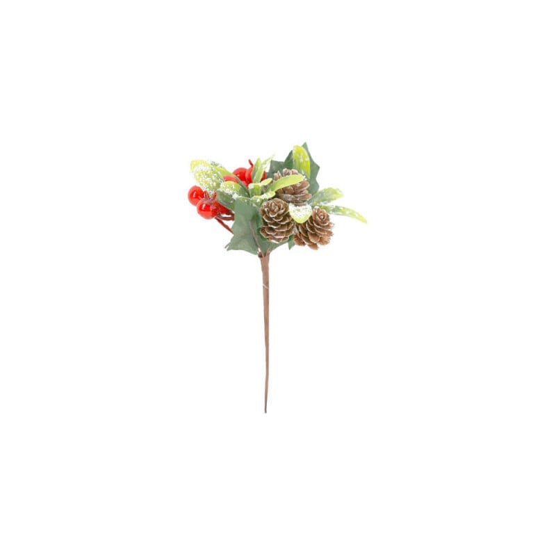 Vánoční větvička s šiškou a bobulemi 15cm (144/bal 720/krt)