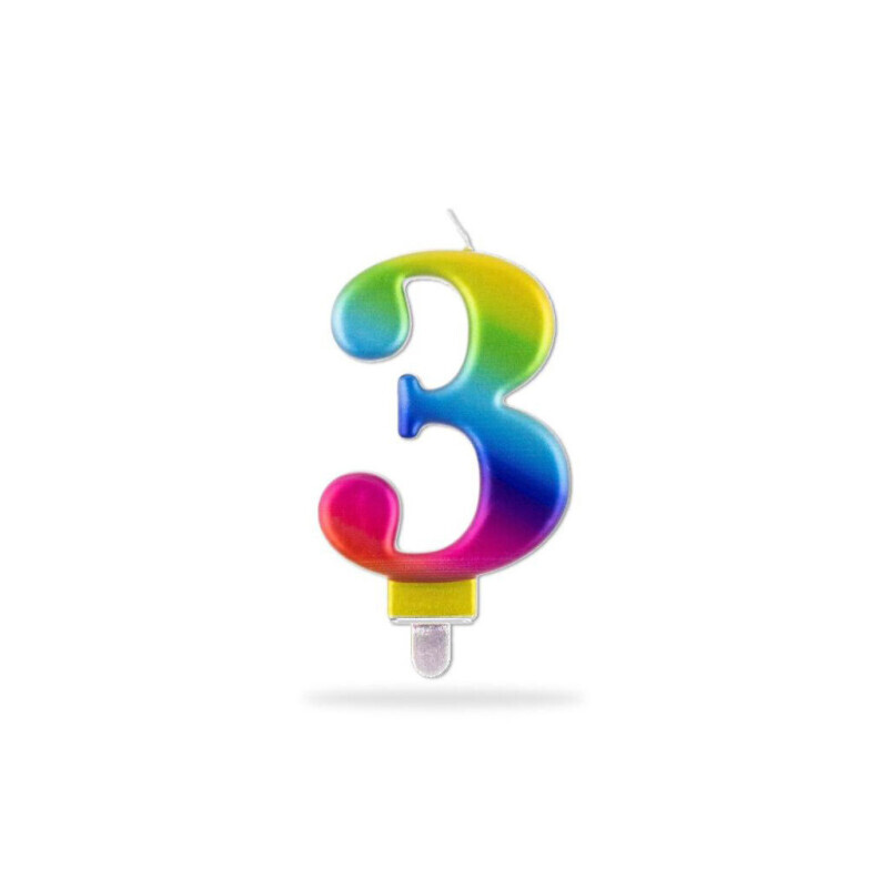 Toro Dortová svíčka číslo Duhová "3" 7,5cm (24/krt)