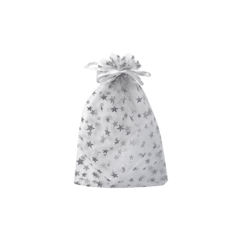 Pytlík organzový 26*35cm bílý s hvězdami s glitrem (12/bal)
