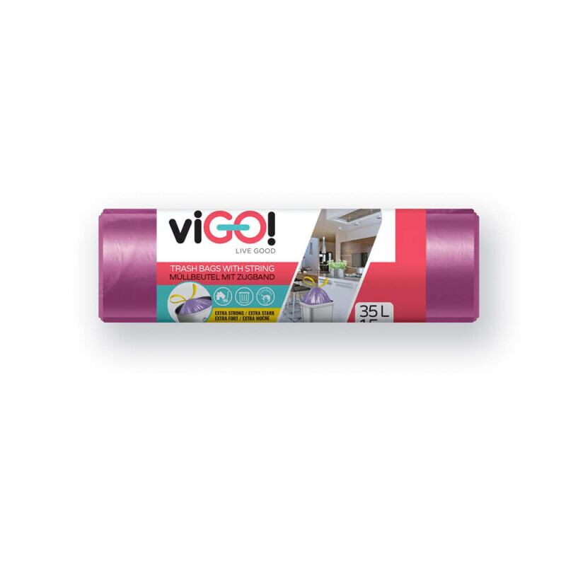 viGO! Pytel odpad. Zatahovací LDPE 35l/15ks Violet (15/krt)