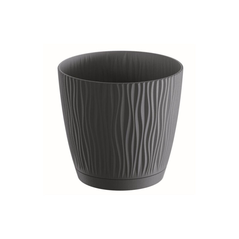 Květináč kulatý Sandy P s miskou 14,9cm antracit (5/bal 135/krt)