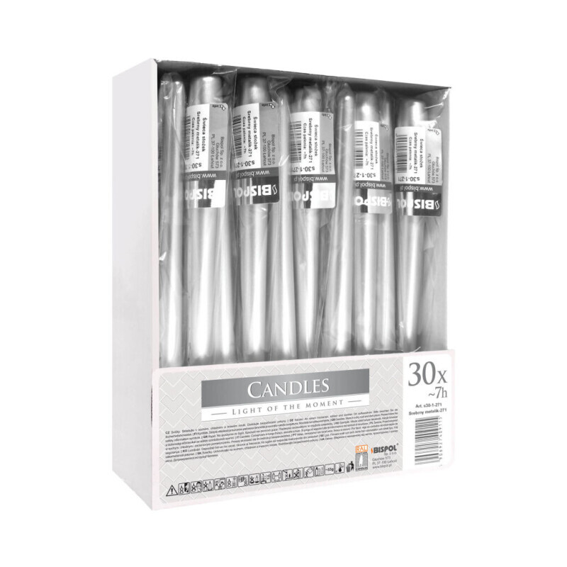 Bispol Svíčka stolní S30-1 Metalic Silver (30/krt)