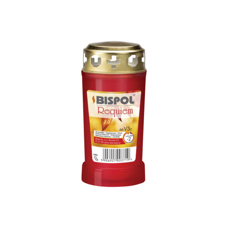 Bispol Svíčka hřbitovní olejová s víčkem Requiem 2dni/140g Red (18/bal)