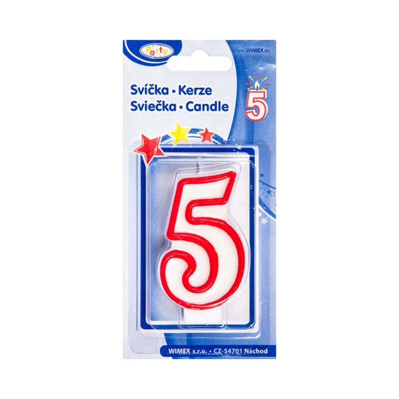 Dortová svíčka číslo 7,5cm "5" (12/bal 720/krt)