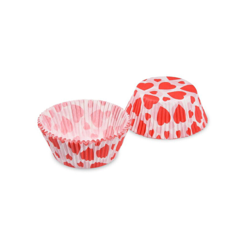 Cukrářské košíčky 5*3cm 40ks červená srdíčka (50/krt)