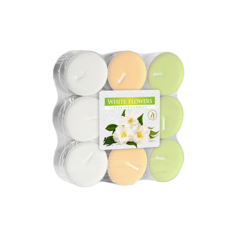 Bispol Svíčka čajová 18ks White Flowers (6/krt)