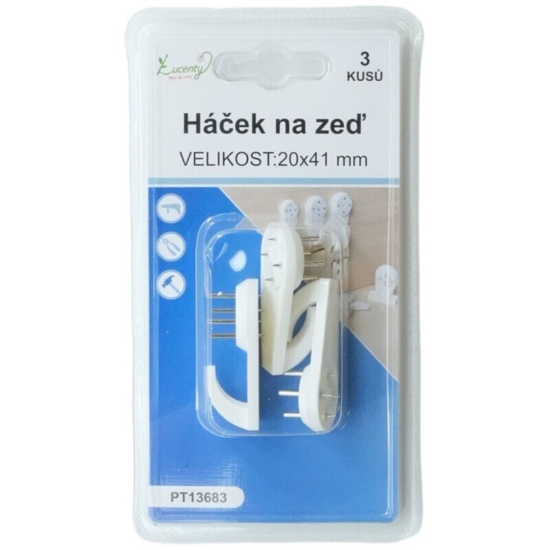Háček na zeď 4cm/3ks (24/bal 288/krt)