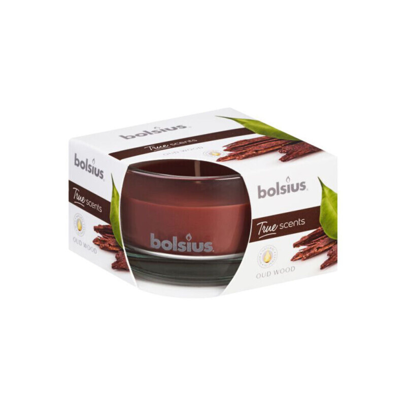 Bolsius Svíčka ve skle 50/80mm True Scents Oud Wood (6/krt)