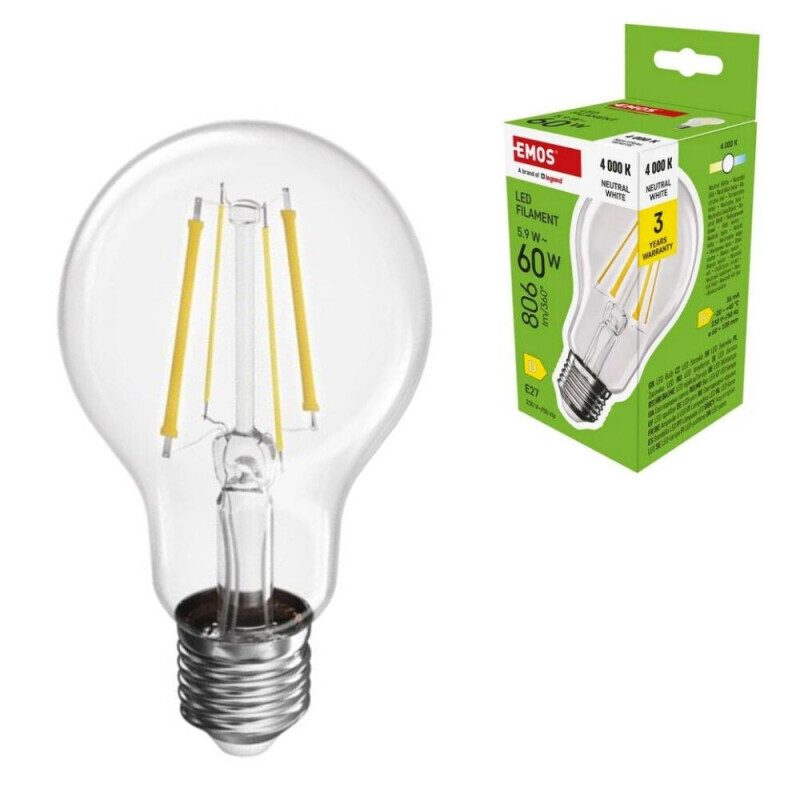 Emos Žárovka Led Filament A60 5.9W E27 NW (10/bal 40/krt)