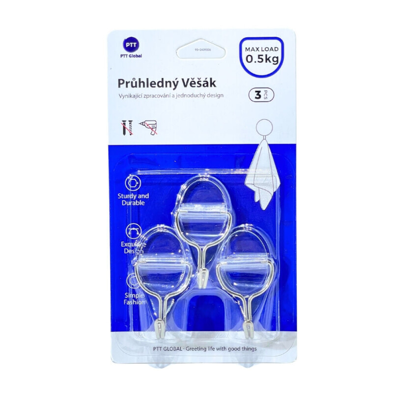 Háček samolepicí 3ks (12/bal 144/krt)