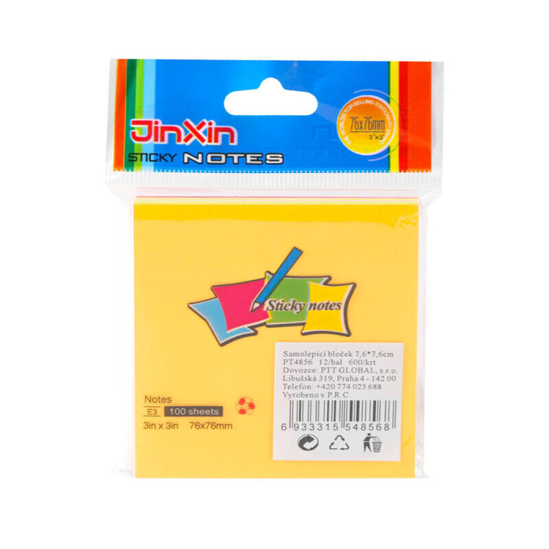 Samolepicí bloček 7,6*7,6cm/100x (12/bal 600/krt)