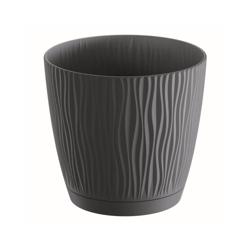 Květináč kulatý Sandy P s miskou 10,8cm antracit (10/bal 240/krt)