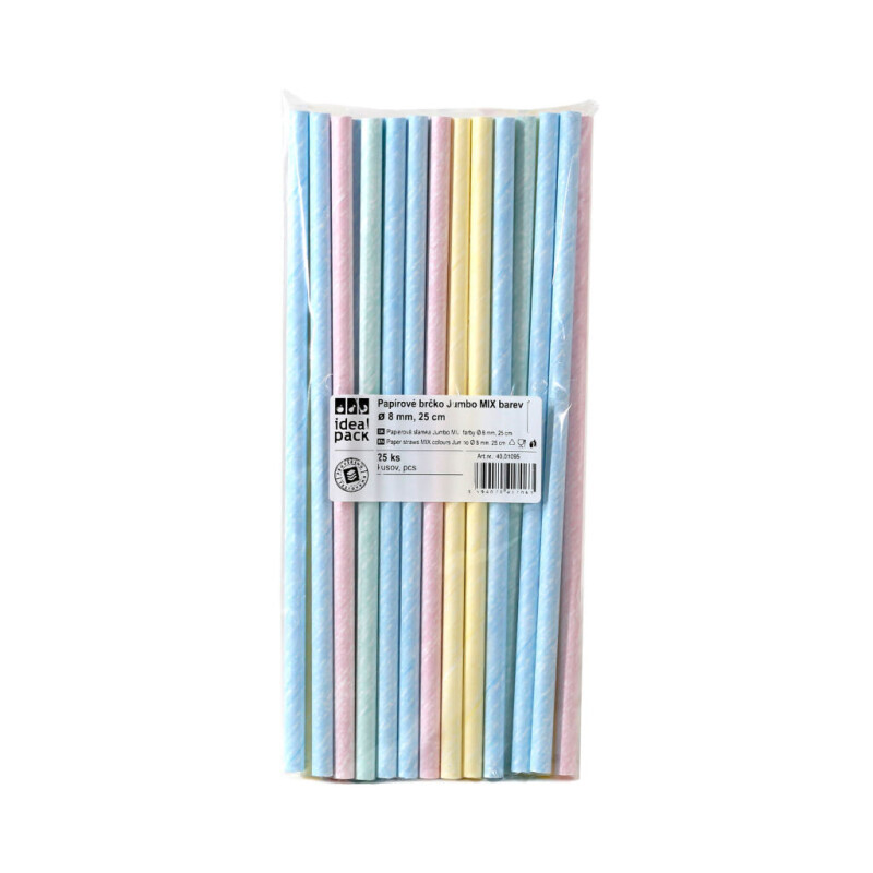Slámky papírové 0,8*25cm Jumbo 25ks mix (128/krt)