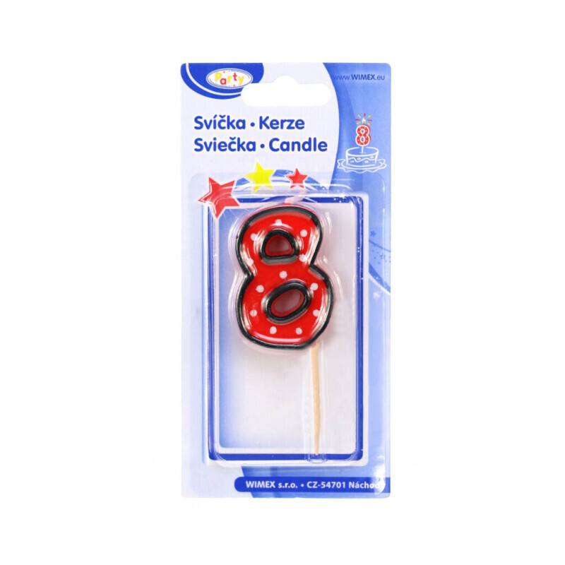 Dortová svíčka číslo na špejli "8" (24/bal 576/krt)