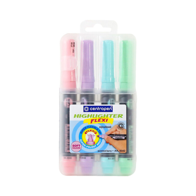 Centropen Zvýraznovač Flexi 8542 Soft 4ks etui (10/bal 100/krt)