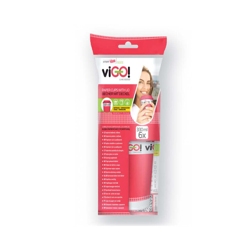 viGO! Kelímek papírový s víčkem 330ml/6ks potisk (12/krt)