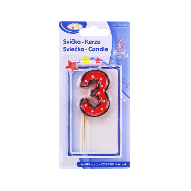 Dortová svíčka číslo na špejli "3" (24/bal 576/krt)