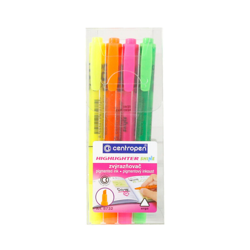 Centropen Zvýraznovač Shine 8732 4ks etui (10/bal 50/krt)