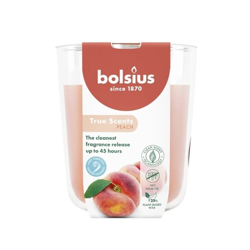 Bolsius Svíčka ve skle 97/85mm True Scents Broskev (4/krt)