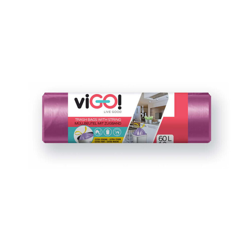 viGO! Pytel odpad. Zatahovací LDPE 60l/10ks Violet (15/krt)