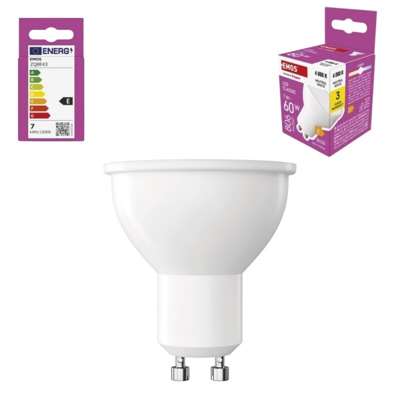Emos žárovka led 7W(60W) GU10 NW (10/bal 60/krt)