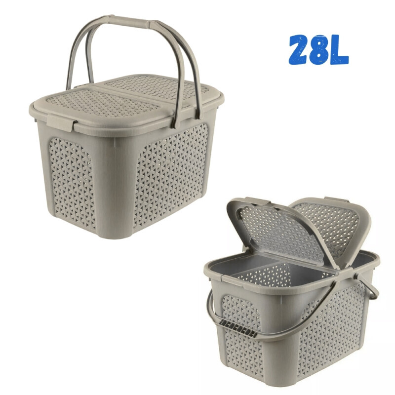 Piknikový košík rattan 35x46x28,5 28L šedá (5/krt)