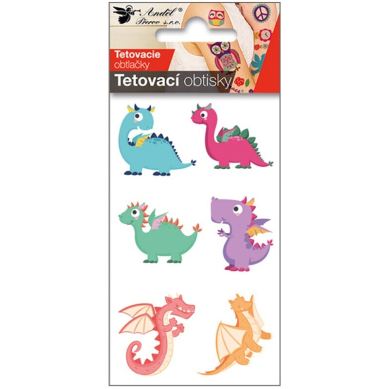 Tetovací obtisky 10,5x6cm barevní dinosauři (250/bal 2000/krt)